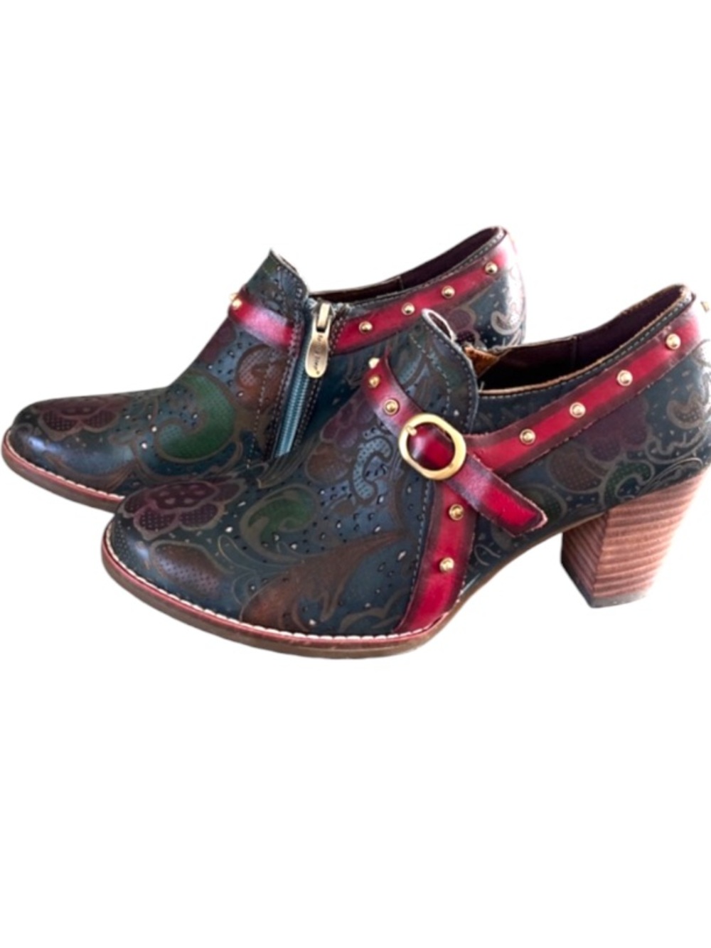 L’Atiste Booties Sz 39 Green and Red 8.5